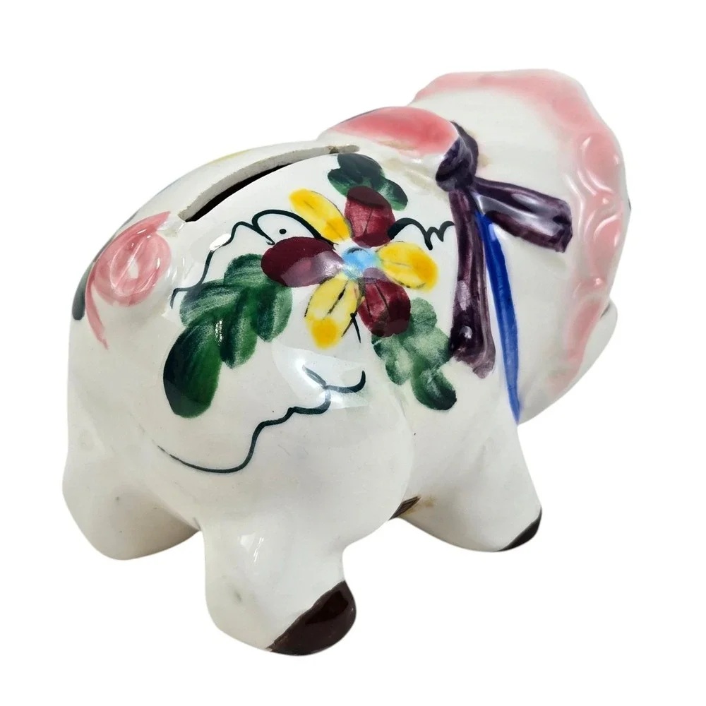Vintage 1950s Miniature Hand Painted Ceramic Piggy Bank Japanese 4x3x2